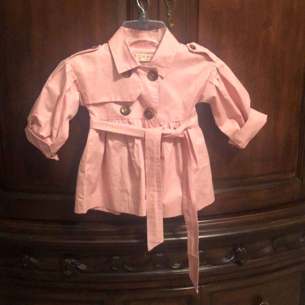Blush Pink Trench Coat with brown buttons